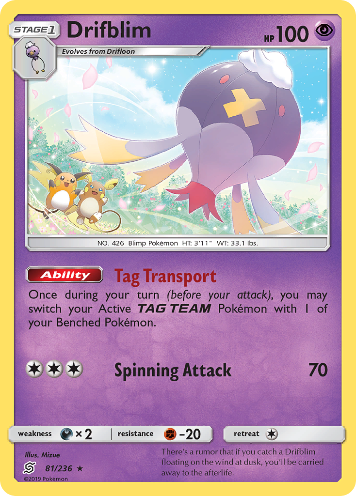 Drifblim 81 Rare card from Unified Minds