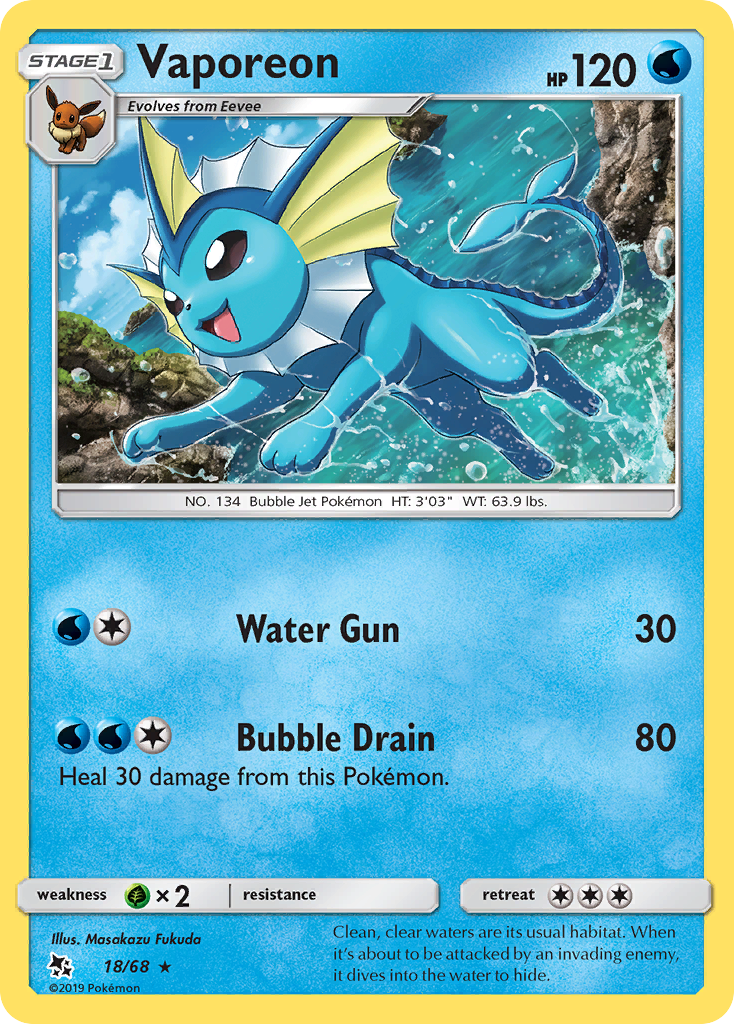 Vaporeon 18 Rare Holo card from Hidden Fates