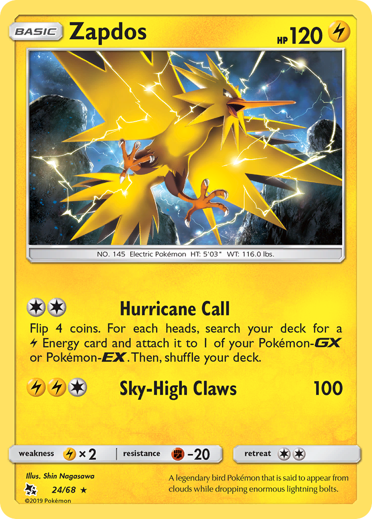 Zapdos 24 Rare Holo card from Hidden Fates