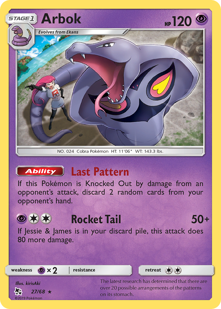 Arbok 27 Rare card from Hidden Fates