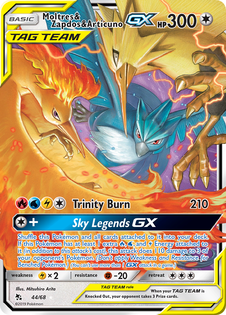 Moltres & Zapdos & Articuno-GX 44/68 Rare Holo GX card from Hidden Fates
