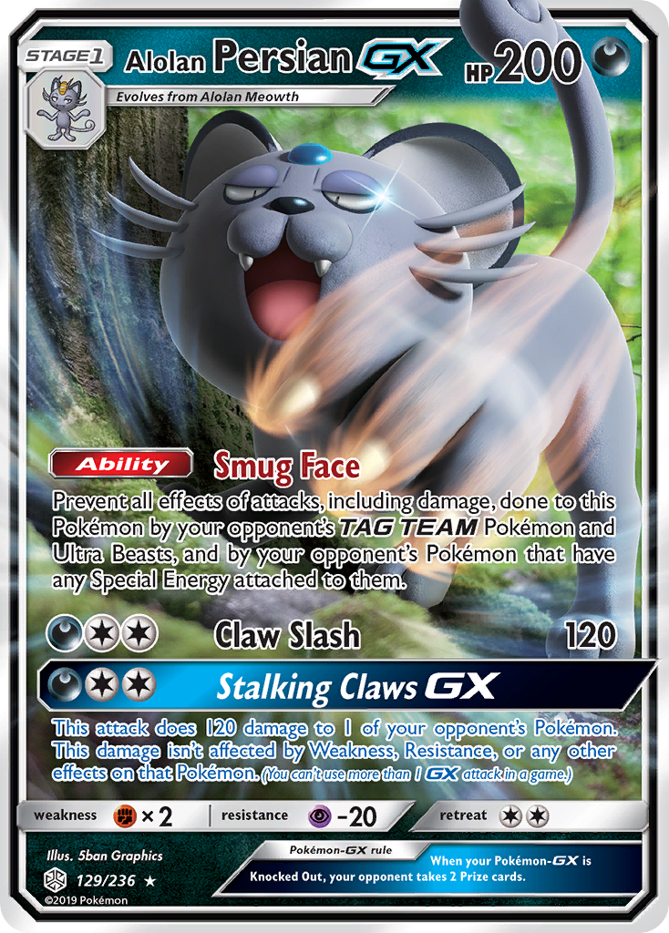 Alolan Persian-GX 129/236 Rare Holo GX card from Cosmic Eclipse