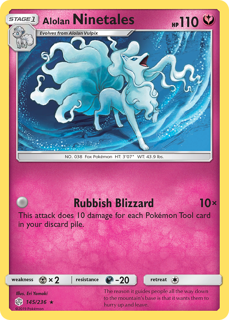 Alolan Ninetales 145/236 Rare Holo card from Cosmic Eclipse