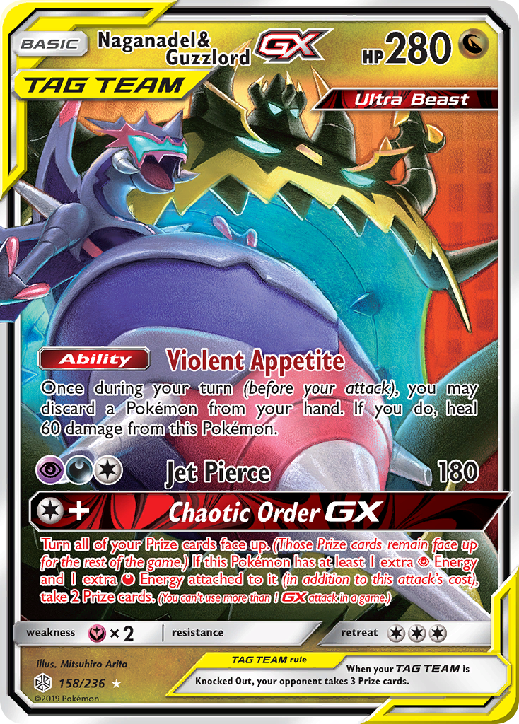 Naganadel & Guzzlord-GX 158 Rare Holo GX card from Cosmic Eclipse