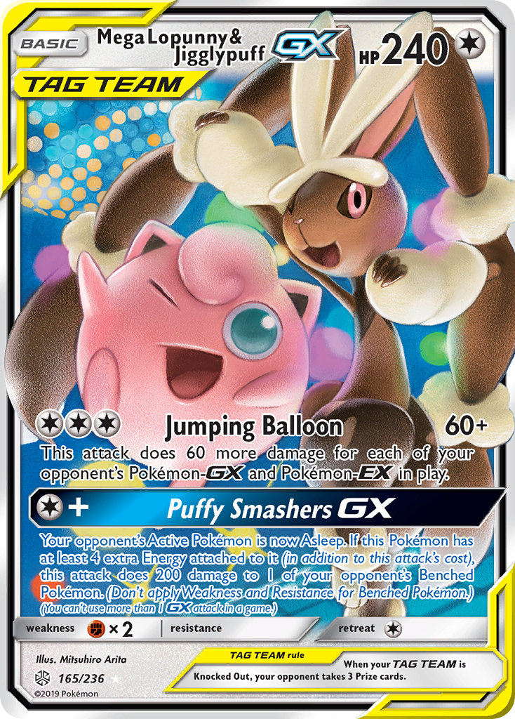 Mega Lopunny & Jigglypuff-GX 165 Rare Holo GX card from Cosmic Eclipse