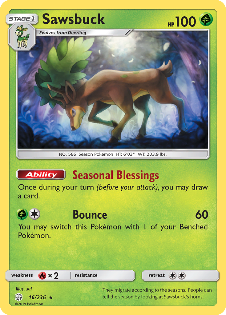 Sawsbuck 16 Rare Holo card from Cosmic Eclipse