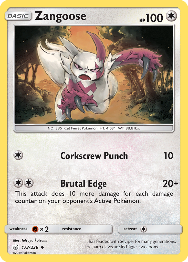 Zangoose 173 Uncommon card from Cosmic Eclipse