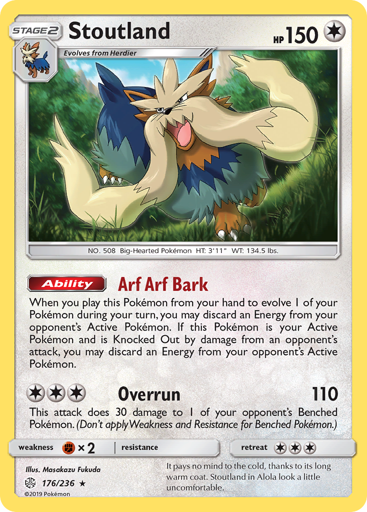 Stoutland 176 Rare Holo card from Cosmic Eclipse