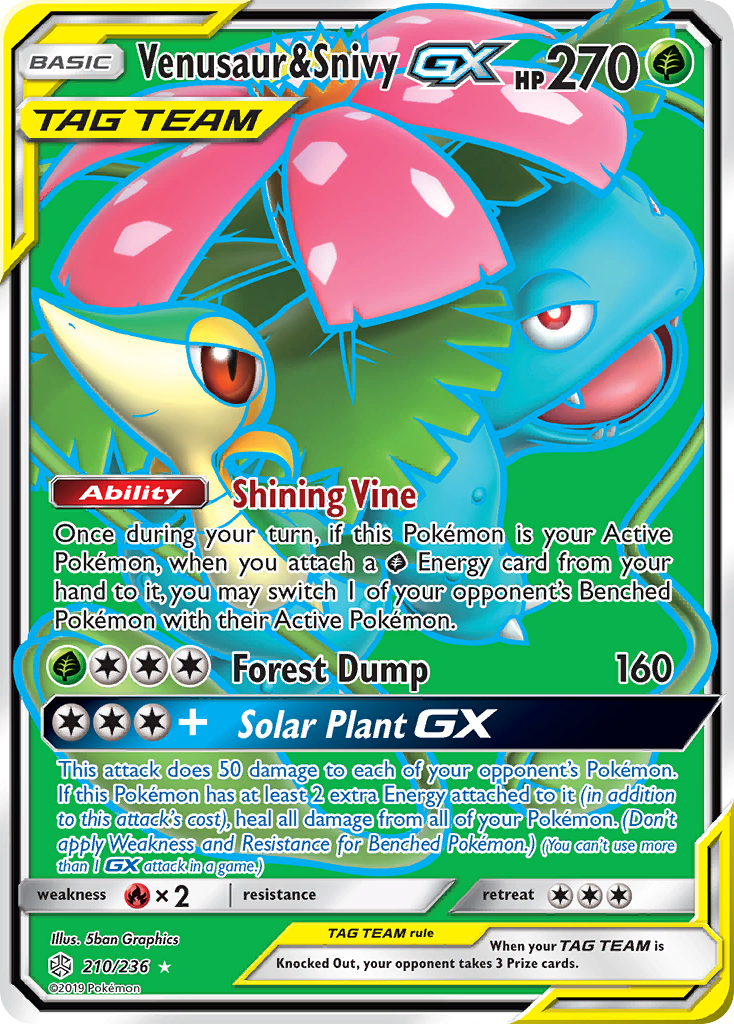 Venusaur & Snivy-GX 210 Rare Ultra card from Cosmic Eclipse