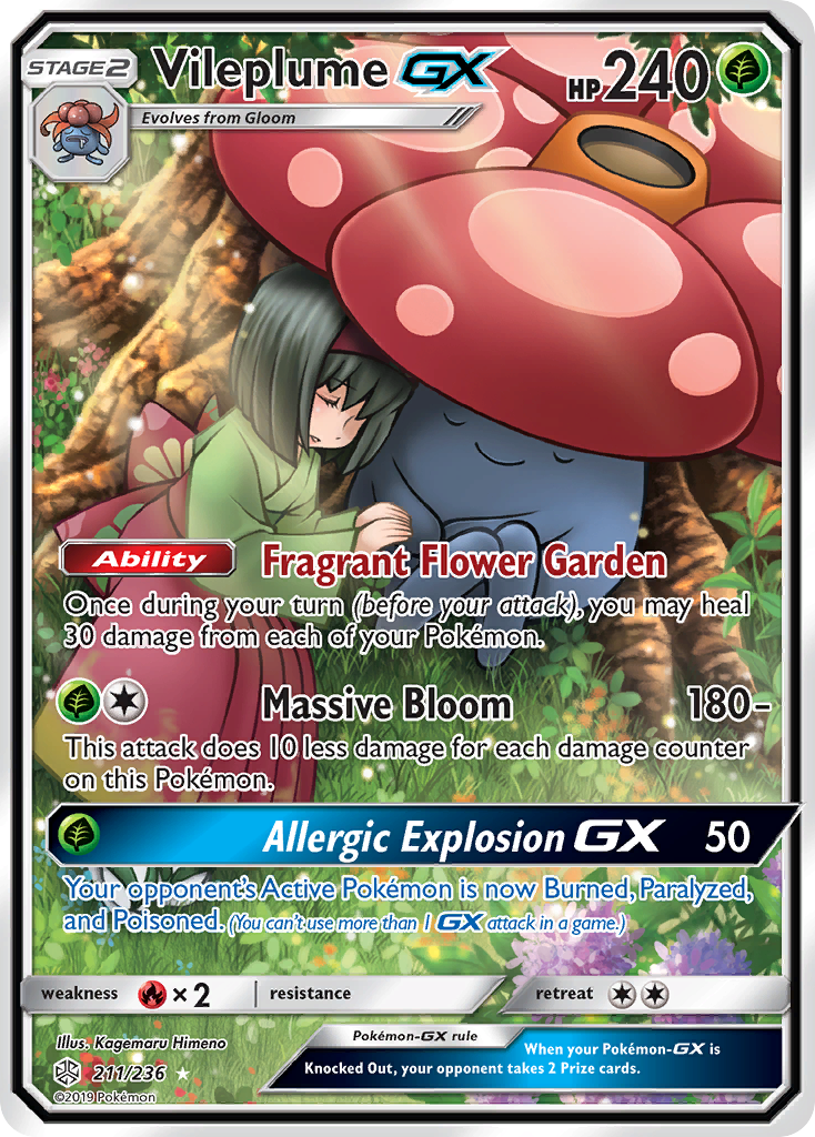 Vileplume-GX 211 Rare Ultra card from Cosmic Eclipse