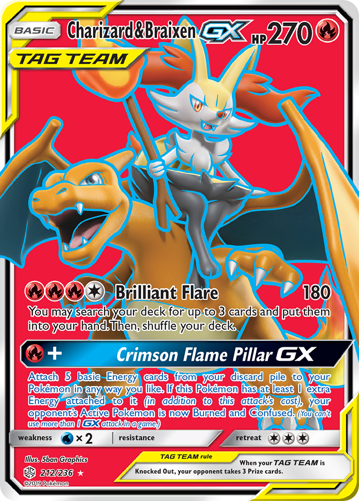 Charizard & Braixen-GX 212 Rare Ultra card from Cosmic Eclipse