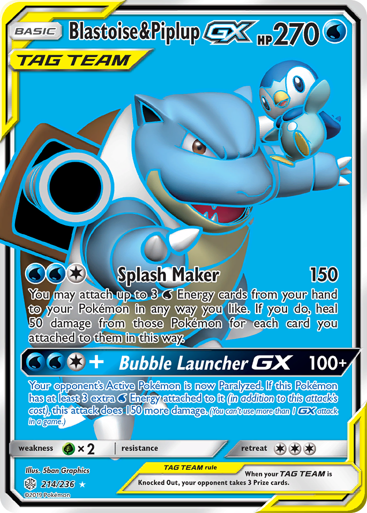 Blastoise & Piplup-GX 214 Rare Ultra card from Cosmic Eclipse