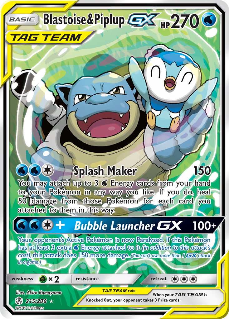 Blastoise & Piplup-GX 215 Rare Ultra card from Cosmic Eclipse