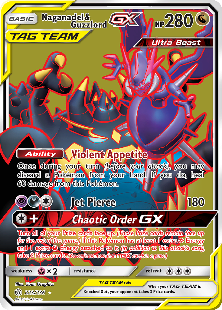 Naganadel & Guzzlord-GX 223 Rare Ultra card from Cosmic Eclipse