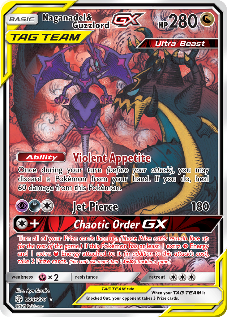 Naganadel & Guzzlord-GX 224 Rare Ultra card from Cosmic Eclipse