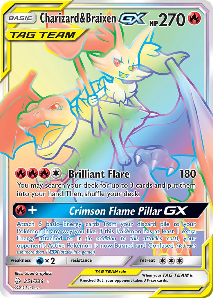 Charizard & Braixen-GX 251 Rare Rainbow card from Cosmic Eclipse