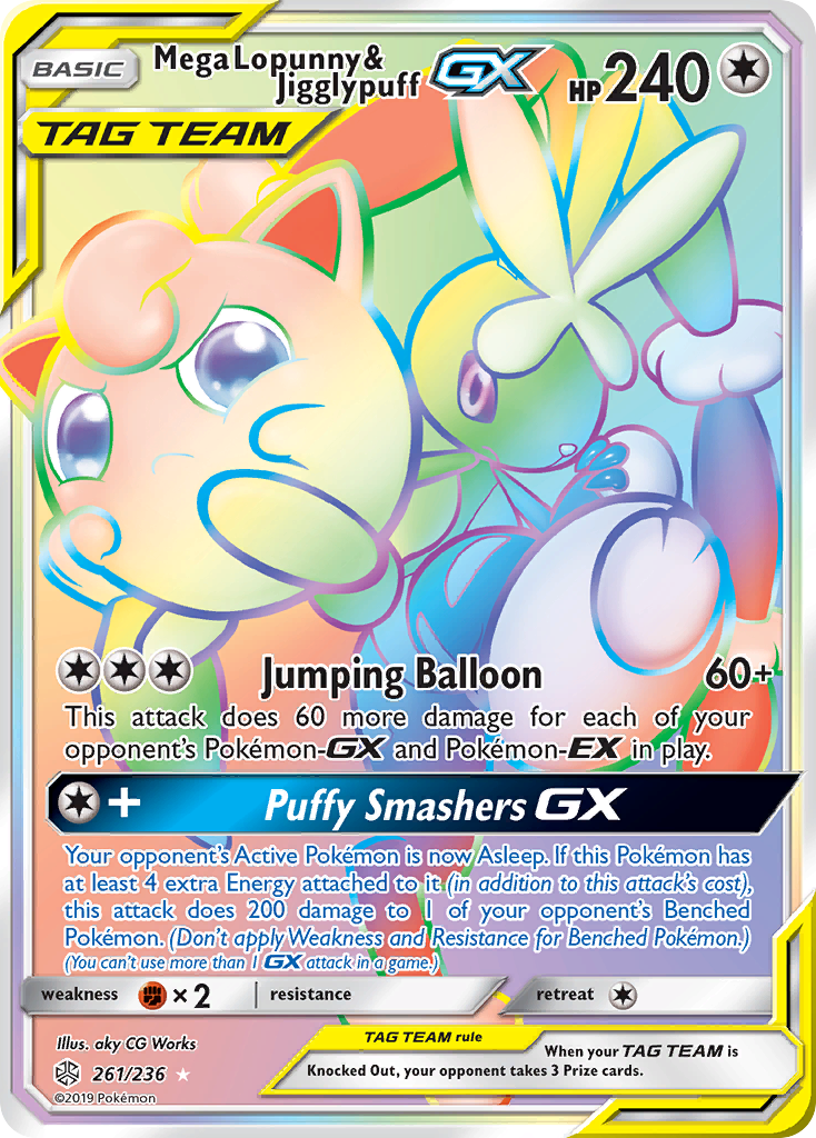 Mega Lopunny & Jigglypuff-GX 261 Rare Rainbow card from Cosmic Eclipse