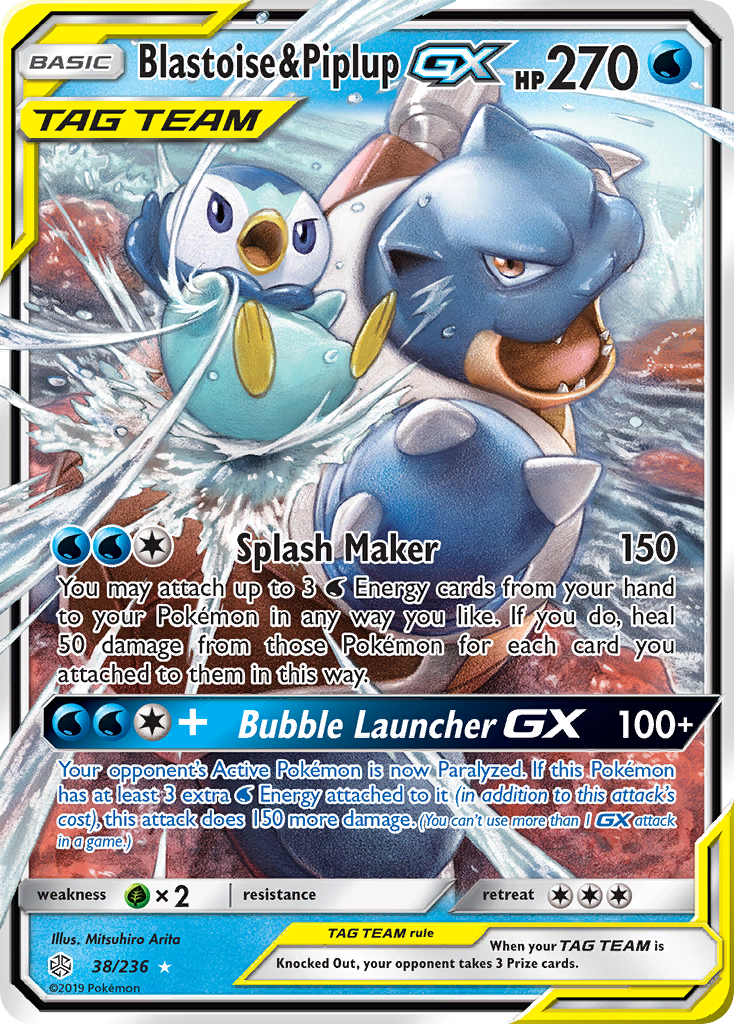 Blastoise & Piplup-GX 38 Rare Holo GX card from Cosmic Eclipse