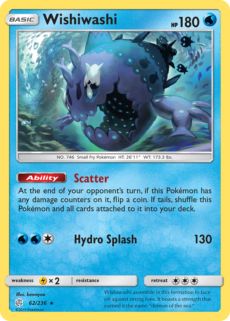 Wishiwashi 62 Rare Holo card from Cosmic Eclipse