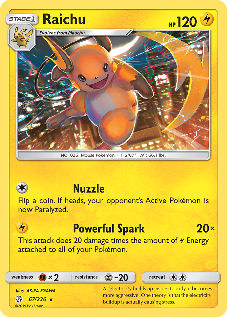 Raichu 67 Rare card from Cosmic Eclipse