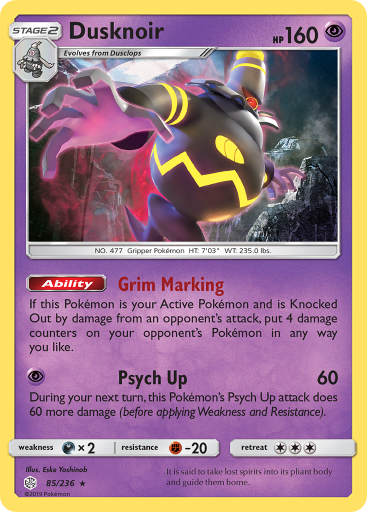 Dusknoir 85 Rare Holo card from Cosmic Eclipse