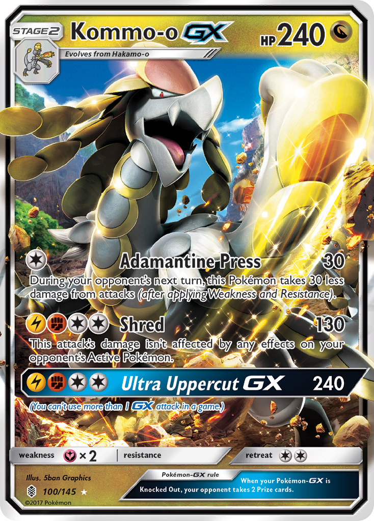 Kommo-o-GX 100 Rare Holo GX card from Guardians Rising