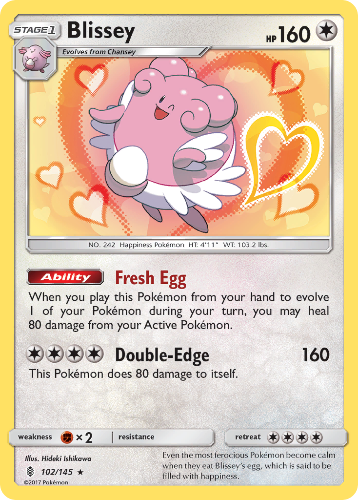 Blissey 102 Rare Holo card from Guardians Rising