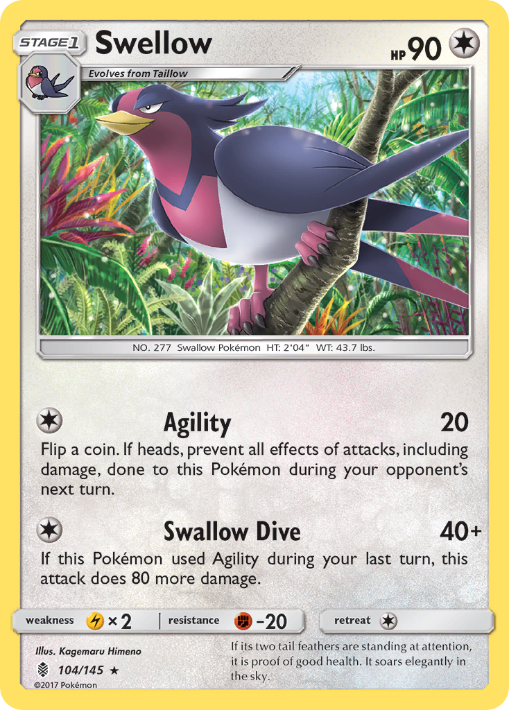 Swellow 104 Rare card from Guardians Rising