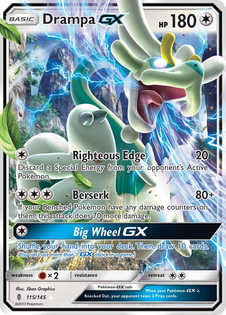 Drampa-GX 115/145 Rare Holo GX card from Guardians Rising