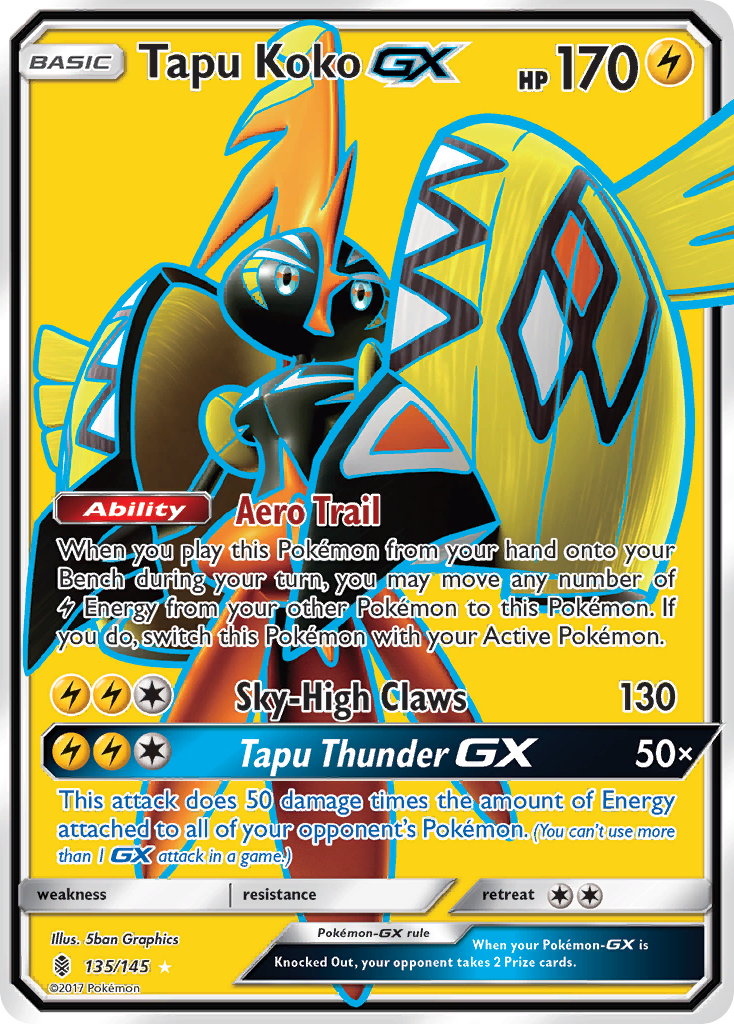 Tapu Koko-GX 135 Rare Ultra card from Guardians Rising