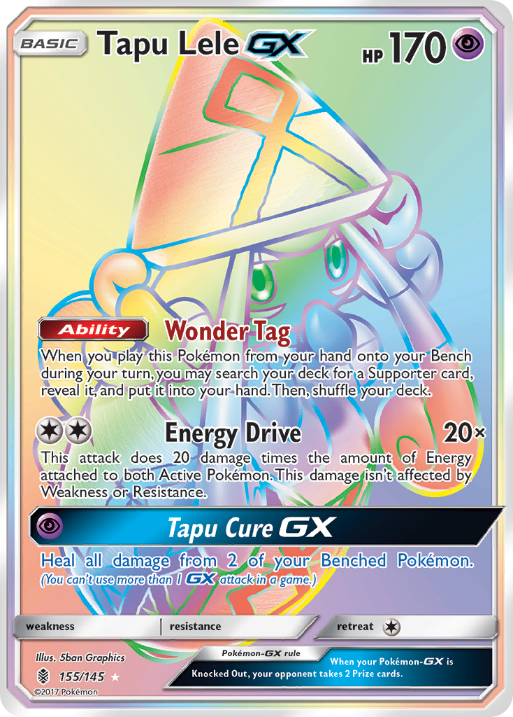 Tapu Lele-GX 155 Rare Rainbow card from Guardians Rising