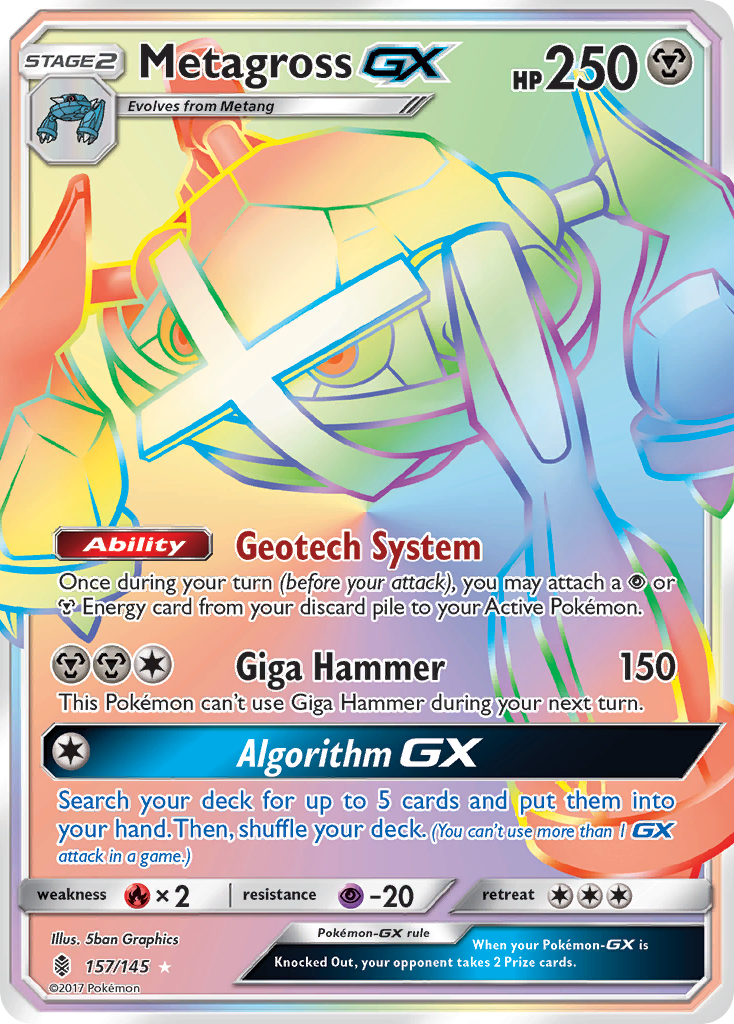 Metagross-GX 157/145 Rare Rainbow card from Guardians Rising