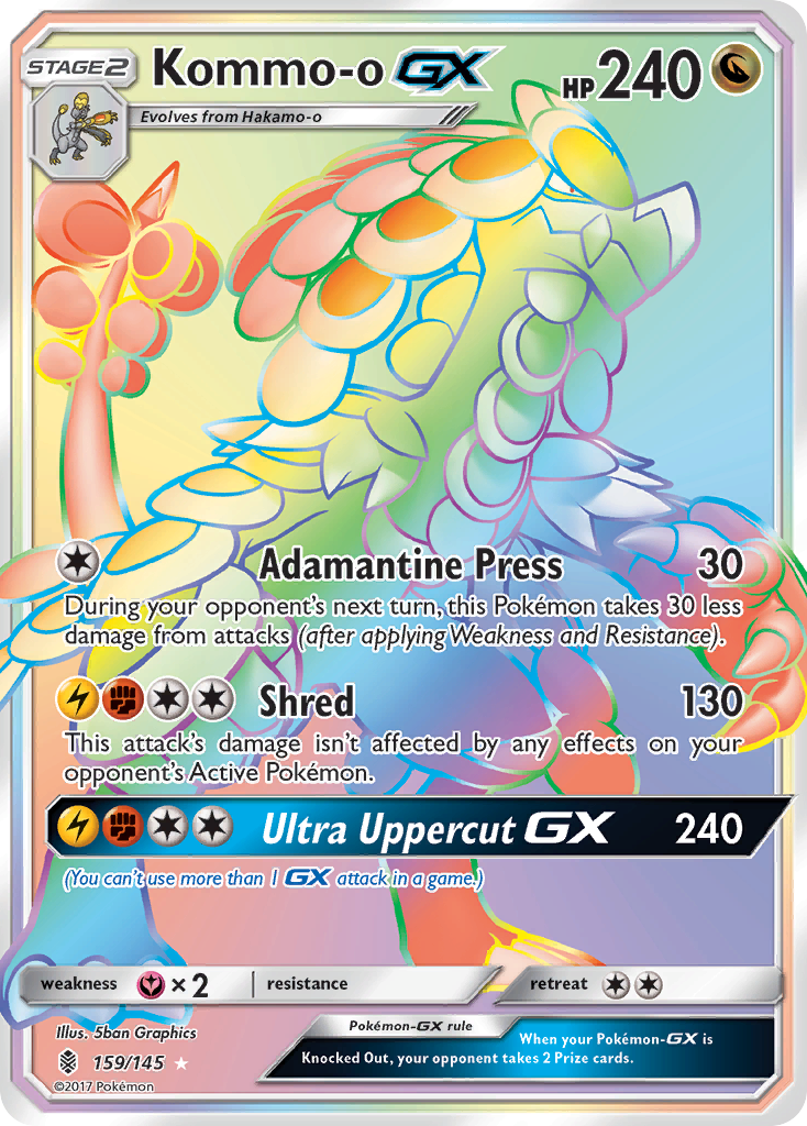 Kommo-o-GX 159 Rare Rainbow card from Guardians Rising
