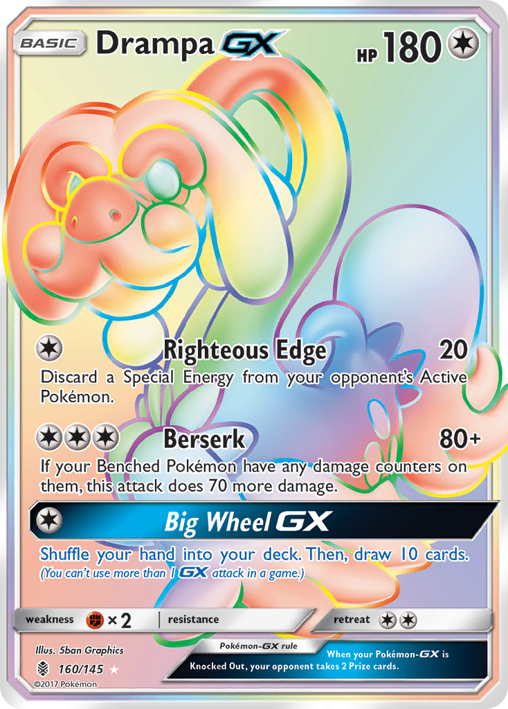 Drampa-GX 160 Rare Rainbow card from Guardians Rising