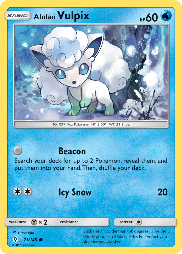 Alolan Vulpix 21/145 Common card from Guardians Rising