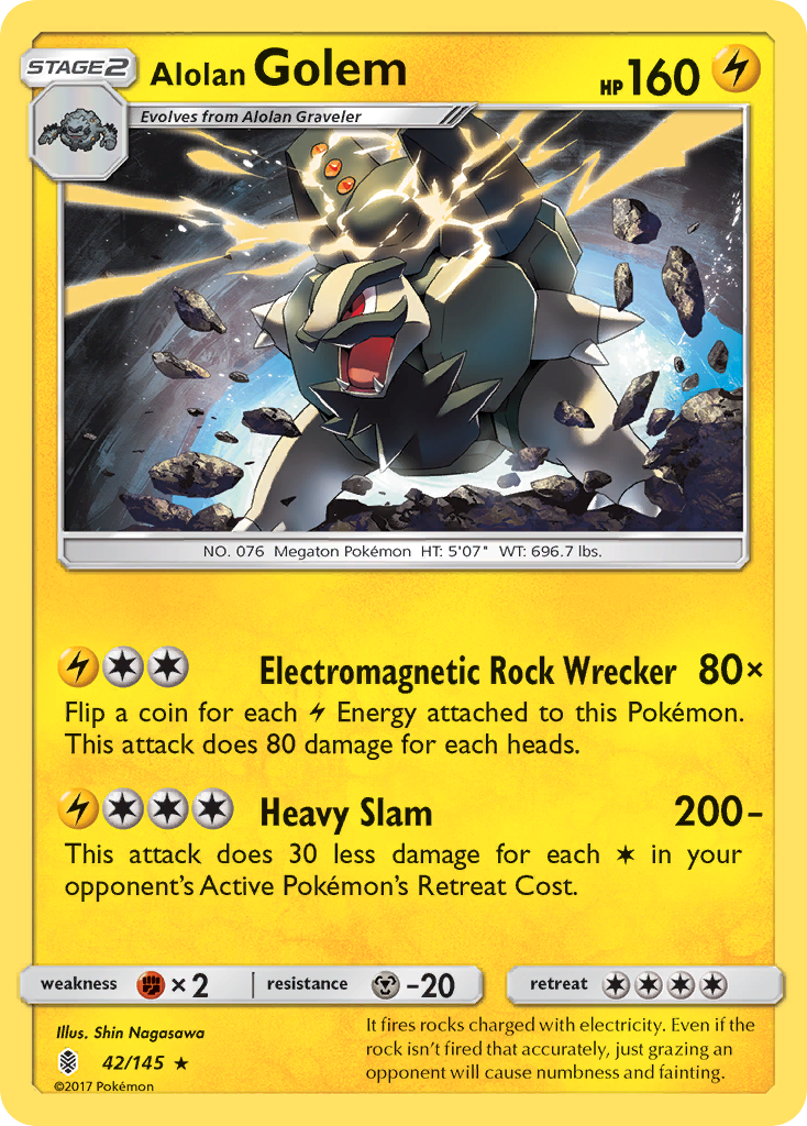 Alolan Golem 42/145 Rare Holo card from Guardians Rising
