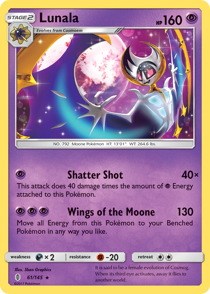 Lunala 61 Rare card from Guardians Rising