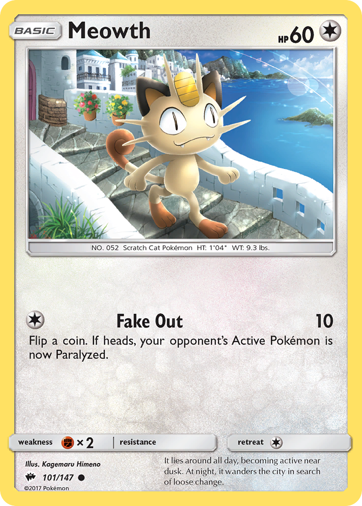 Meowth 101 Common card from Burning Shadows
