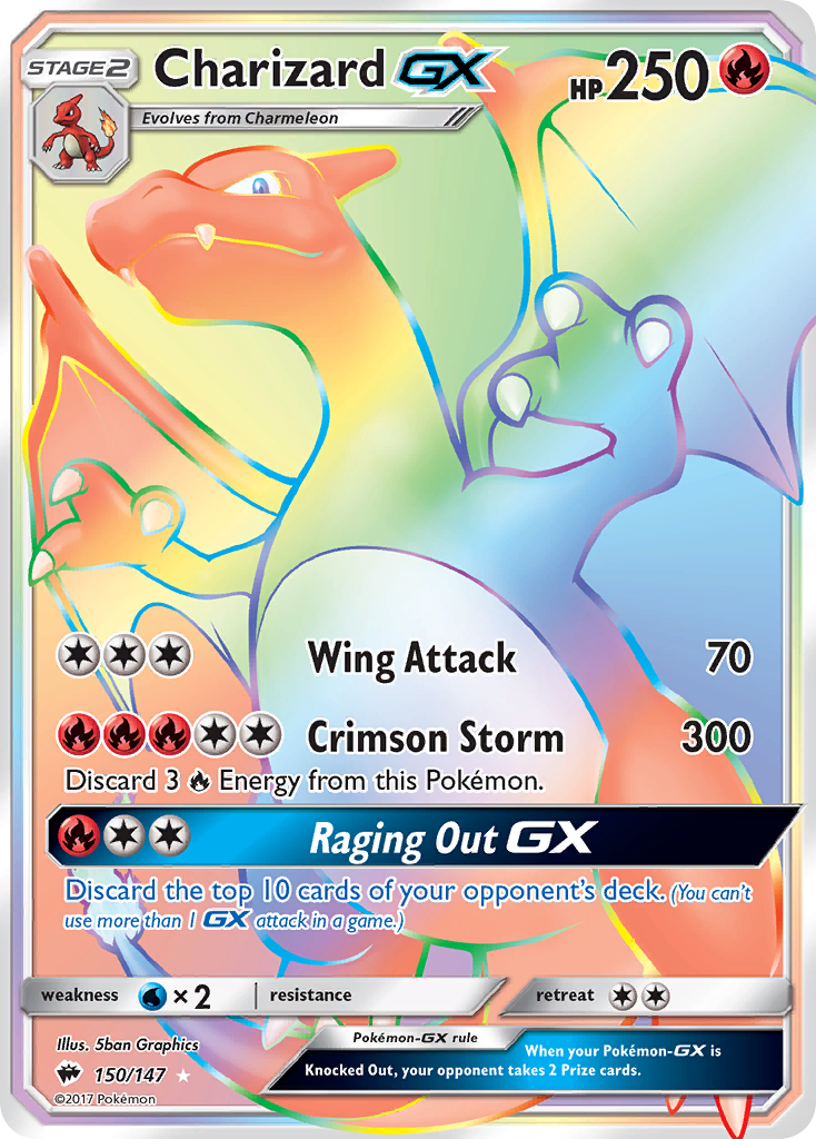 Charizard-GX 150 Rare Rainbow card from Burning Shadows