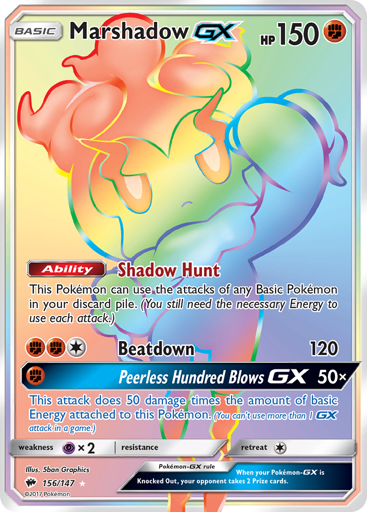 Marshadow-GX 156 Rare Rainbow card from Burning Shadows