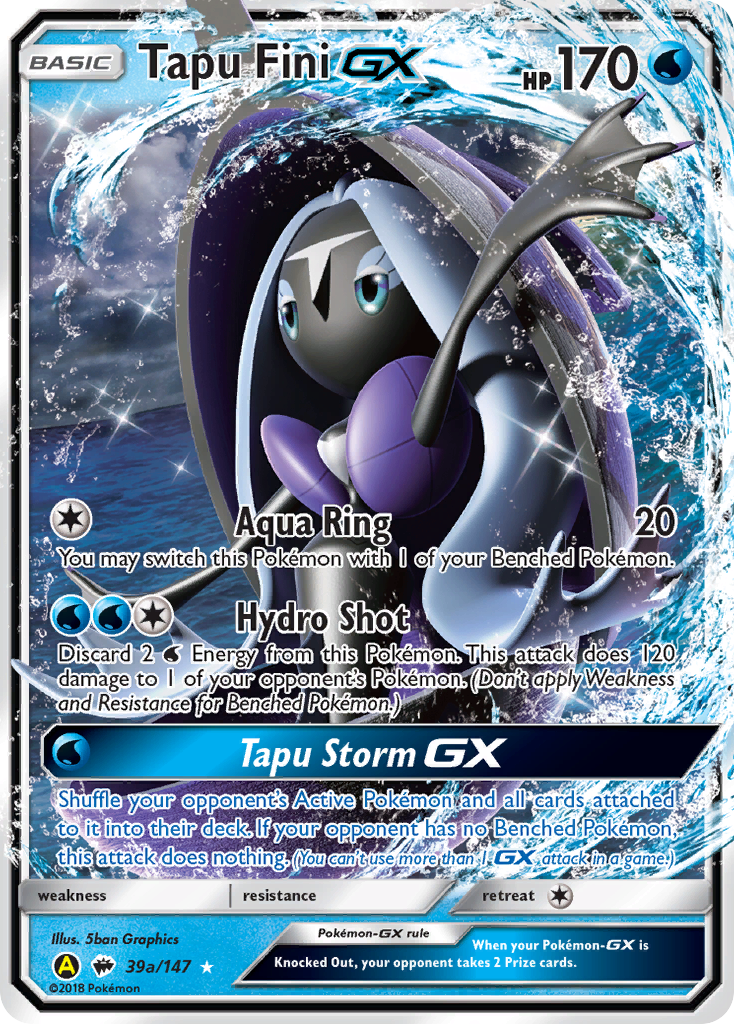 Tapu Fini-GX 39a Rare Holo GX card from Burning Shadows
