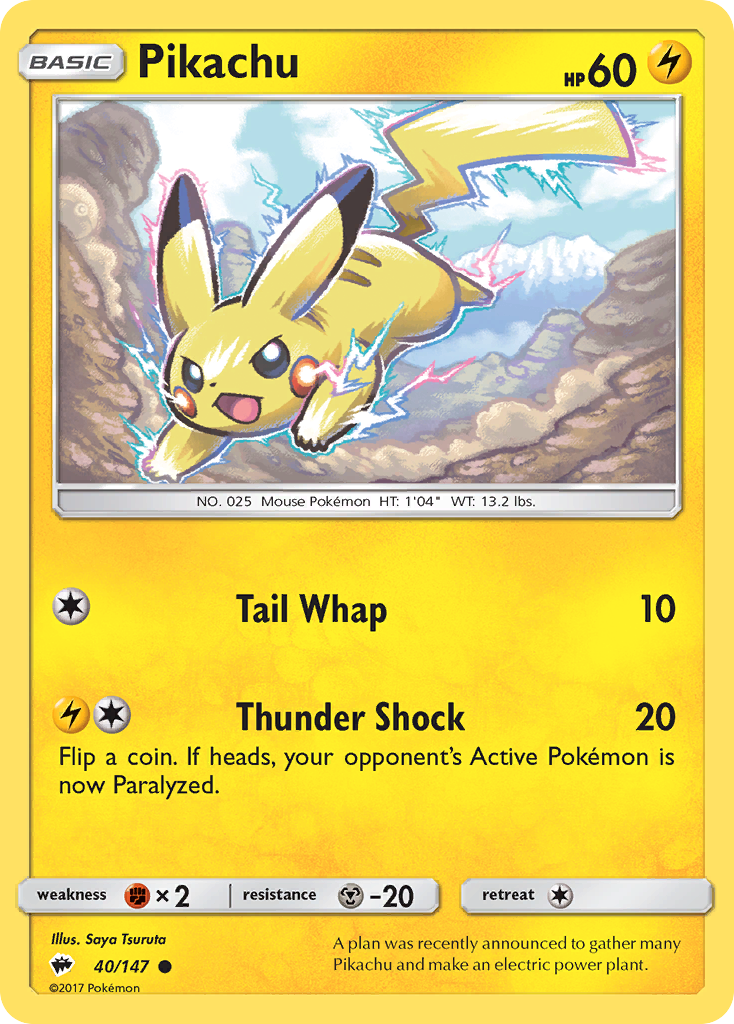 Pikachu 40 Common card from Burning Shadows