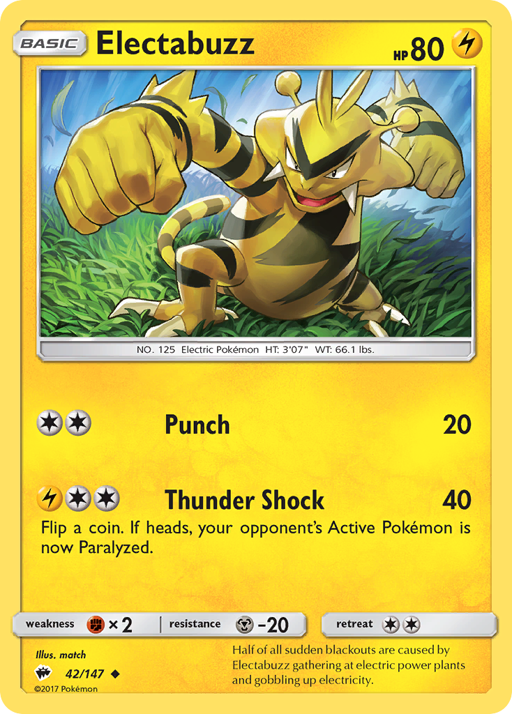 Electabuzz 42 Uncommon card from Burning Shadows