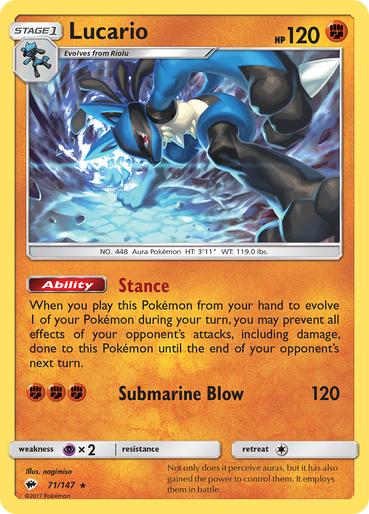 Lucario 71/147 Rare Holo card from Burning Shadows