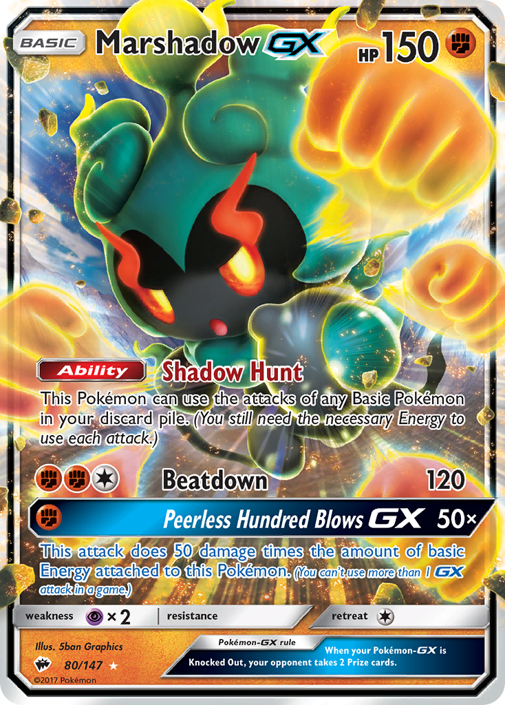 Marshadow-GX 80 Rare Holo GX card from Burning Shadows
