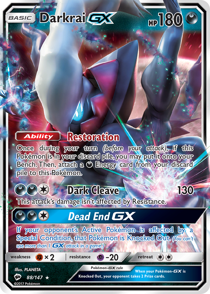 Darkrai-GX 88 Rare Holo GX card from Burning Shadows