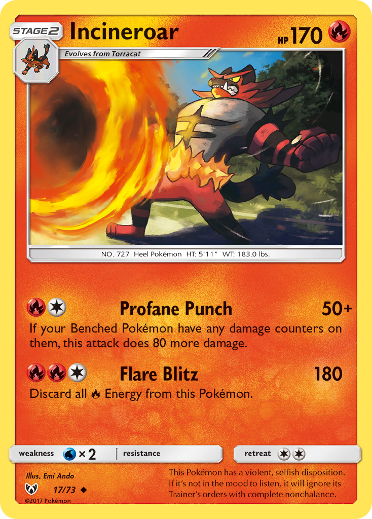 Incineroar 17 Uncommon card from Shining Legends