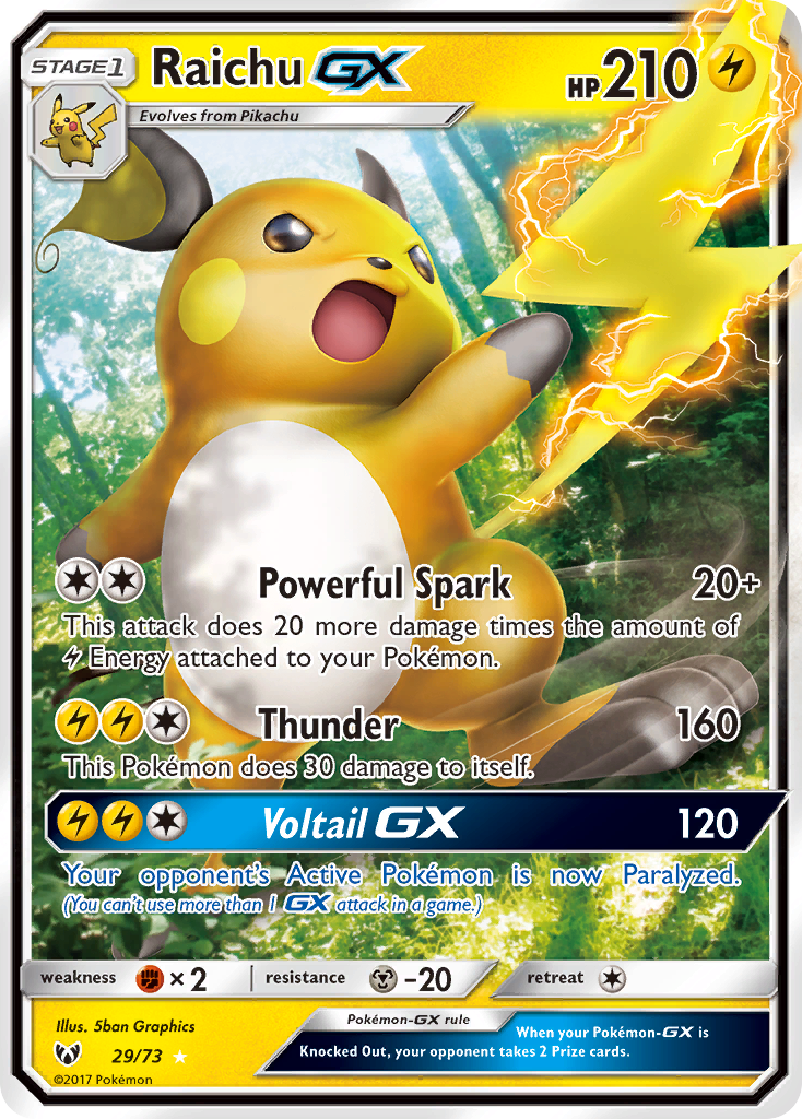 Raichu-GX 29 Rare Holo GX card from Shining Legends