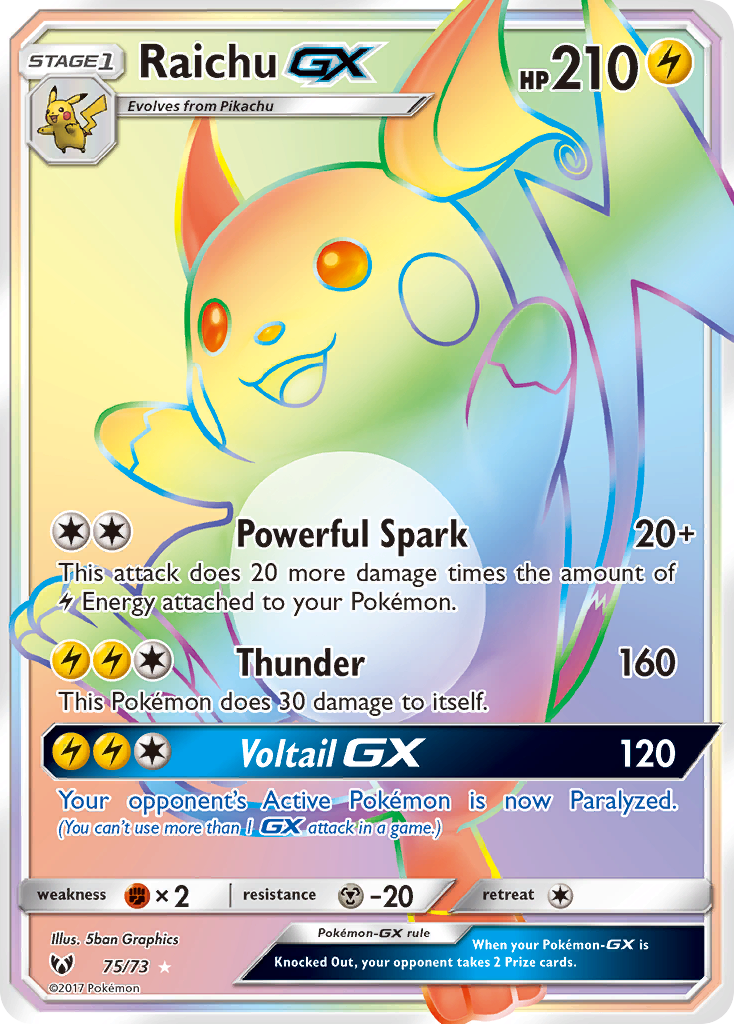 Raichu-GX 75/73 Rare Rainbow card from Shining Legends