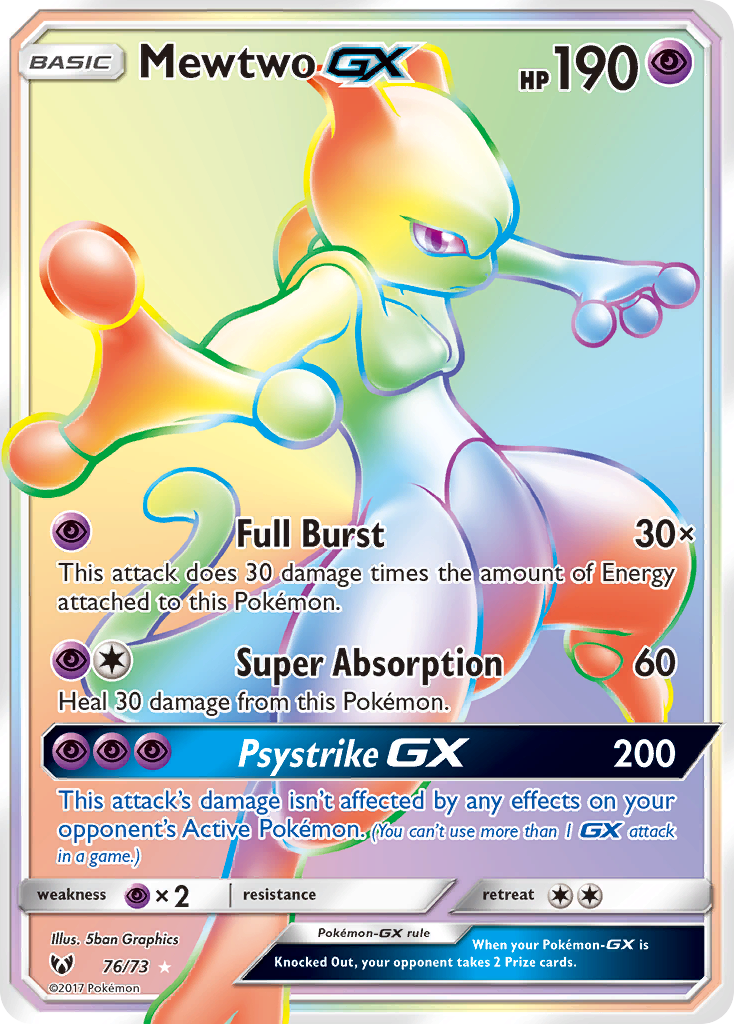 Mewtwo-GX 76 Rare Rainbow card from Shining Legends